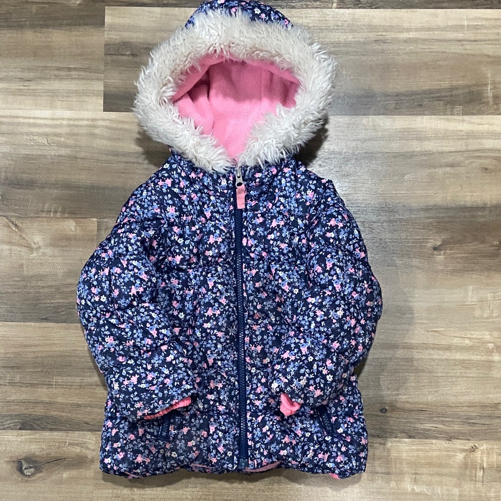 Carter's Navy Floral Jacket with Pink Lining